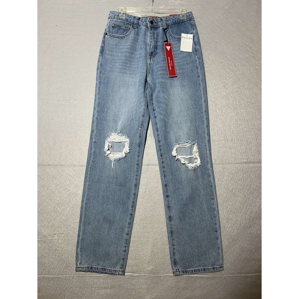 Guess Jeans Size 28 Danny Relaxed Straight Leg Distressed High Rise Denim NWT